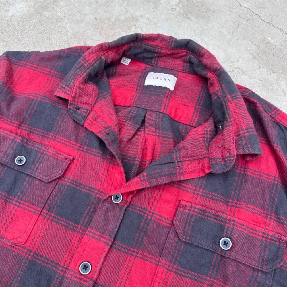 JACHS Mfg 100% Cotton Plaid Flannel Black Red Medium Thick Soft Mens - XL - Picture 2 of 6